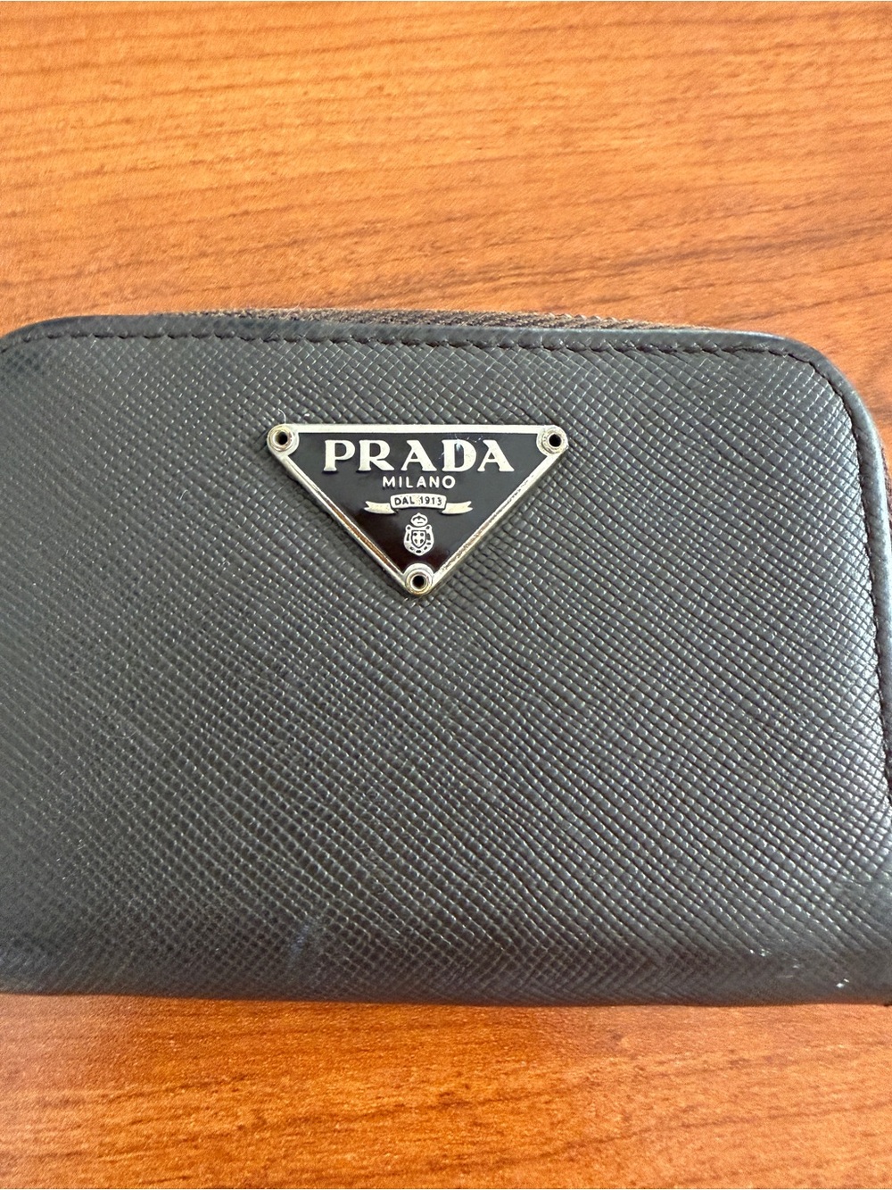Prada Unisex Small Black Saffiano Zip Key and Card Holder with Metal Logo - Picture 3 of 14